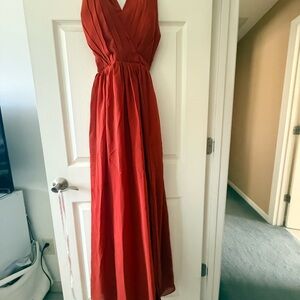 Women's Red V-Neck Maxi Dress